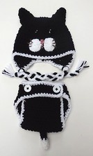 BABY HAT CAT DIAPER COVER SET CROCHET kitty infant toddler beanie photo prop