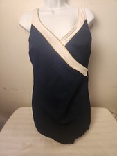 Longitude Womens Vintage Blue One Piece Swimsuit sz 14  32-5