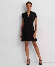 Lauren Ralph Lauren Dress Women's 14 Black Georgette Belted Short Sleeve APP3029