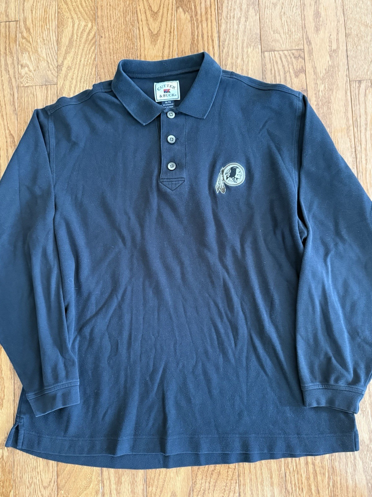 VTG 100% Cotton Cutter & Buck Redskins Logo Size XL Long Sleeve Polo Black