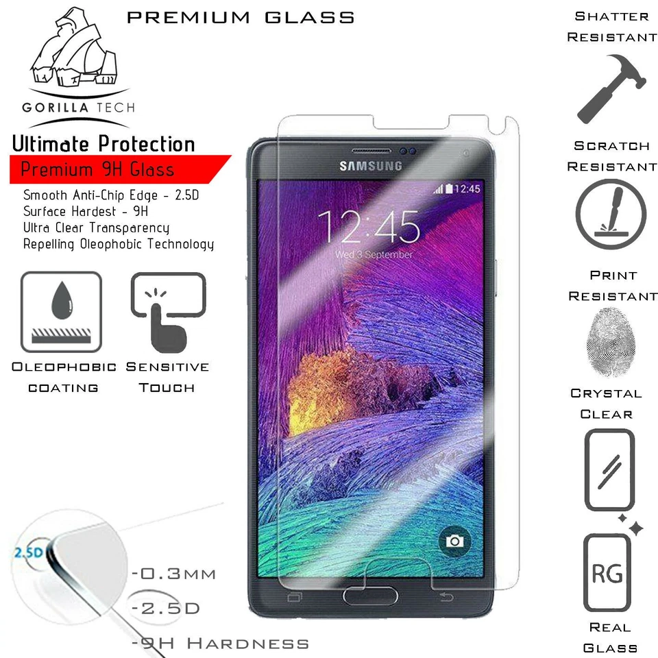 100% Genuine Gorilla Tempered Glass Film Screen Protector Samsung Galaxy Note 4 - Image 2 of 4