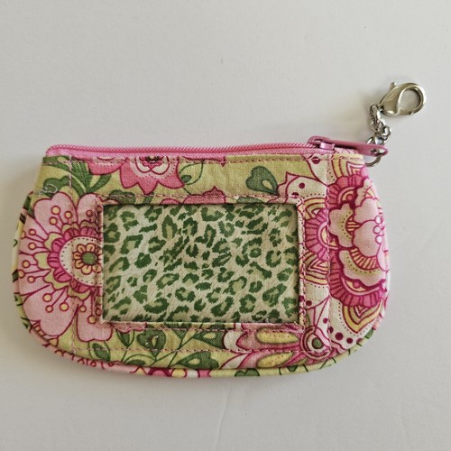Vera Bradley Coin Purse Pink & Green Keychain ID Holder - Picture 2 of 4