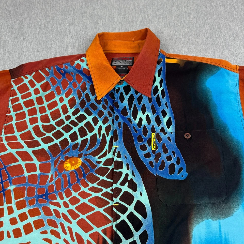 Vintage FUBU Shirt Mens Extra Large Orange Blue Abstract Digital Pitbull Dog Y2k - Image 2 of 4