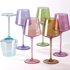 Colored Wine Glasses Set of 6-16oz Hand-Blown Crystal Wine Glass with Stem, U...