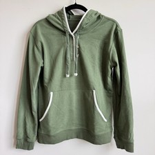 Women s Small Olive Green Pullover Hoodie Button Placket Contrast Trim No Brand