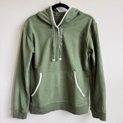 Women s Small Olive Green Pullover Hoodie Button Placket Contrast Trim No Brand