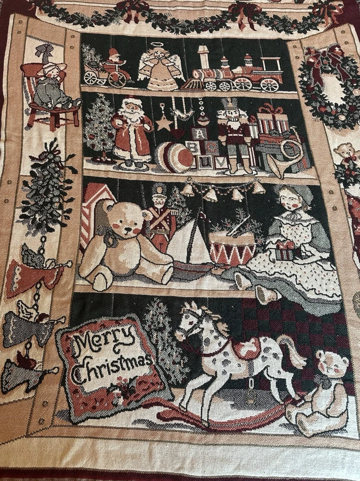 Vtg Fieldcrest Christmas ANTIQUE TOYS Tapestry Woven Throw 46” X 68”   #M-2043 - Image 2 of 4