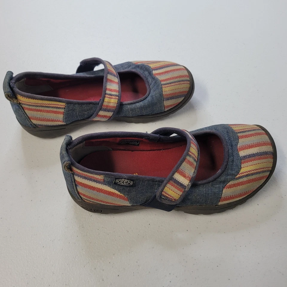 KEEN Mary Jane туфли разноцветные полоски джинсовой ткани крюк и петля детский размер 2 - Изображение 2 из 4