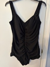 Pre-Owned Maxine Of Hollywood Shirred Textured Swimsuit - Black Size 12