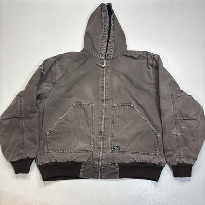 Walls Workwear Jacket Mens 2XL Brown Hooded Full Zip Fleece Lined Distressed