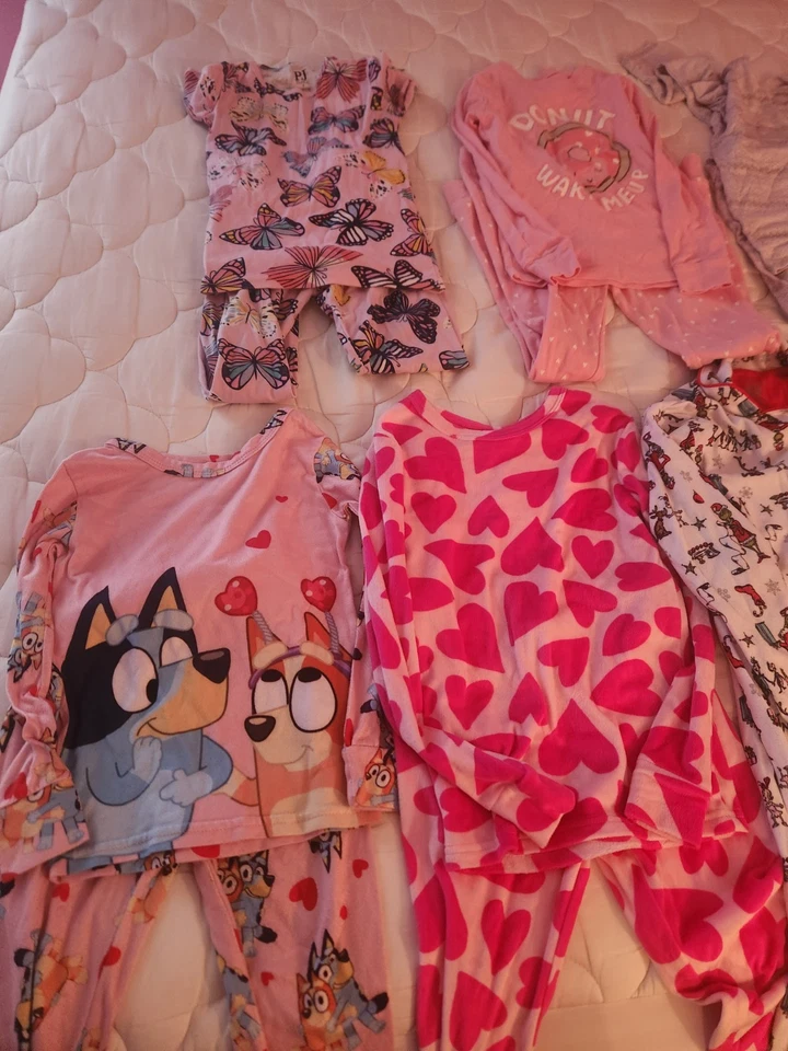 Girls Pajama Set Lot Size 7/8 Christmas Valentines Spring - Image 2 of 4