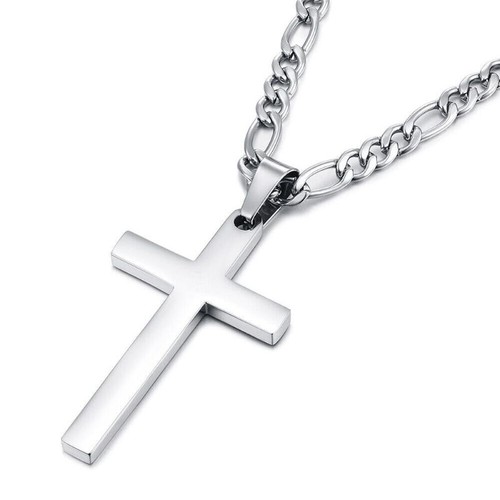 Boy Silver Stainless Steel Men Women Pendant Figaro Chain Cross Necklace Gfit - Picture 3 of 9