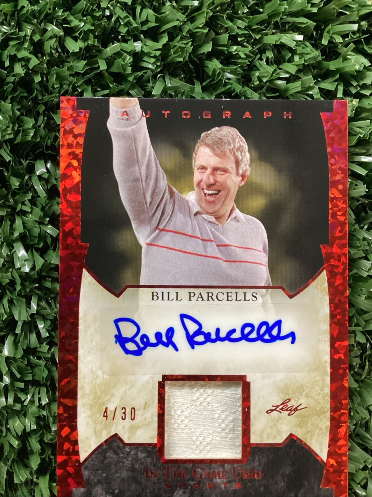 Bill Parcells 2022 Leaf In The Game Used Sports Patch Auto Red /30 Giants view 2