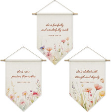 Inspirational Christian Gifts for Women, 3Pcs Wildflower Bible Verse Wall Art fo