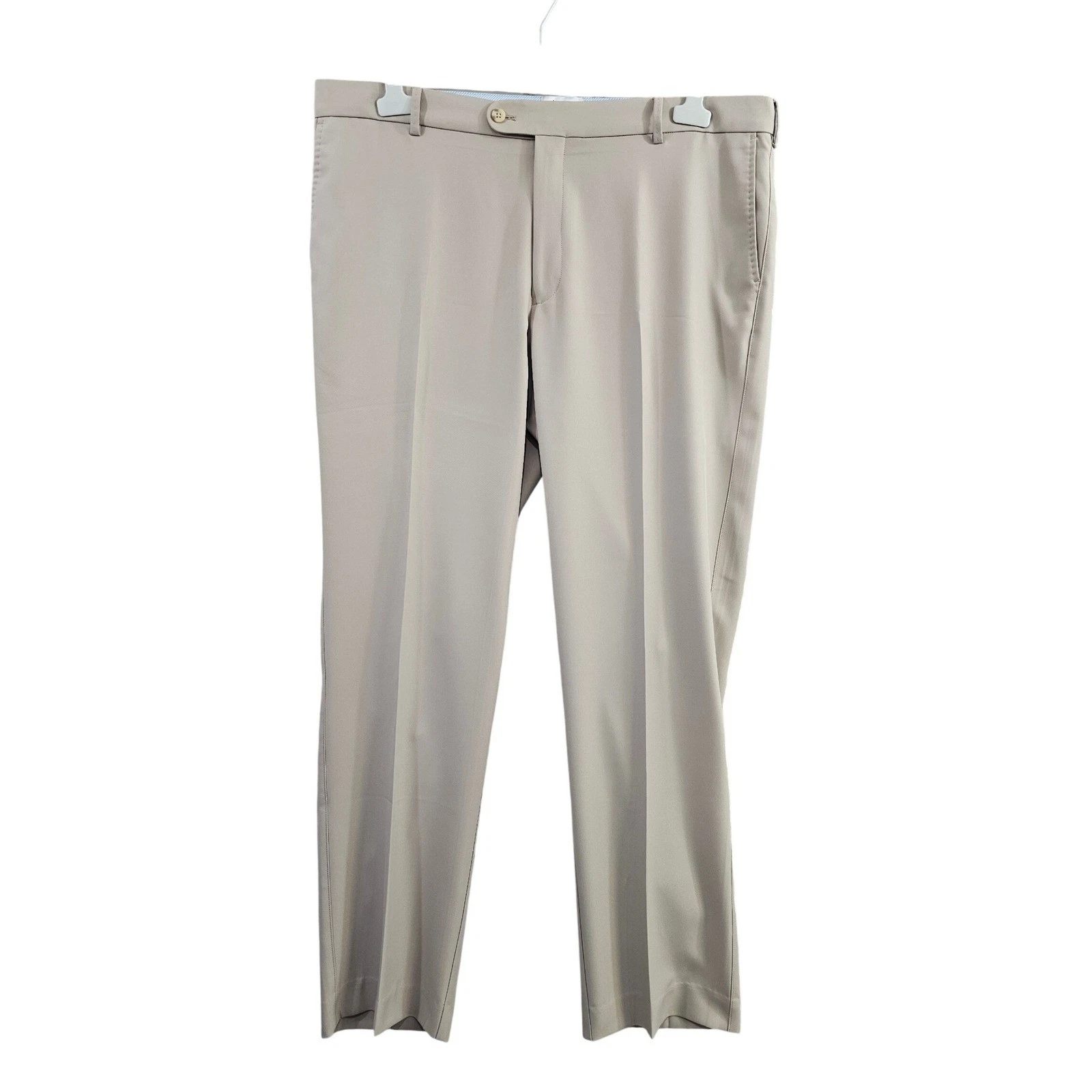 Peter Millar Dress Pants 40x32 Khaki Solid Flat Front Polyester Golf Trousers