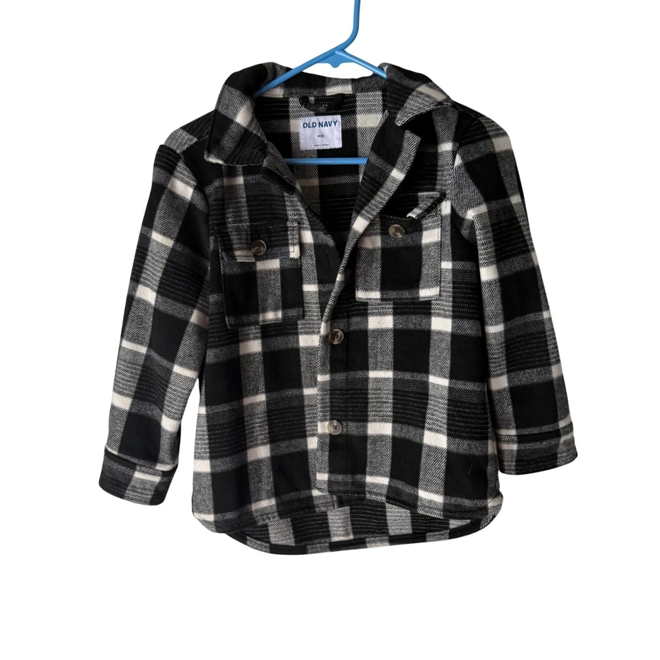 Antigua Chaqueta Camisa Azul Marino Niños Franela a Cuadros Mediana 8 Negra Blanca Abotonada Foto 2 de 4