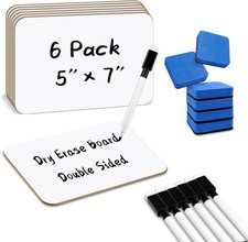 6 Sets Small Whiteboard Dry Erase Boards 5" x7'' Mini Double Sided Dry Erase