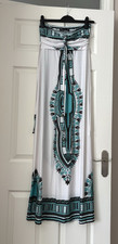 Select Maxi Dress UK 10 White Turquoise Black Geometric Strapless Jersey Tie