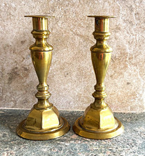 Antique Early American 7.5  Heavy Brass Candl...
