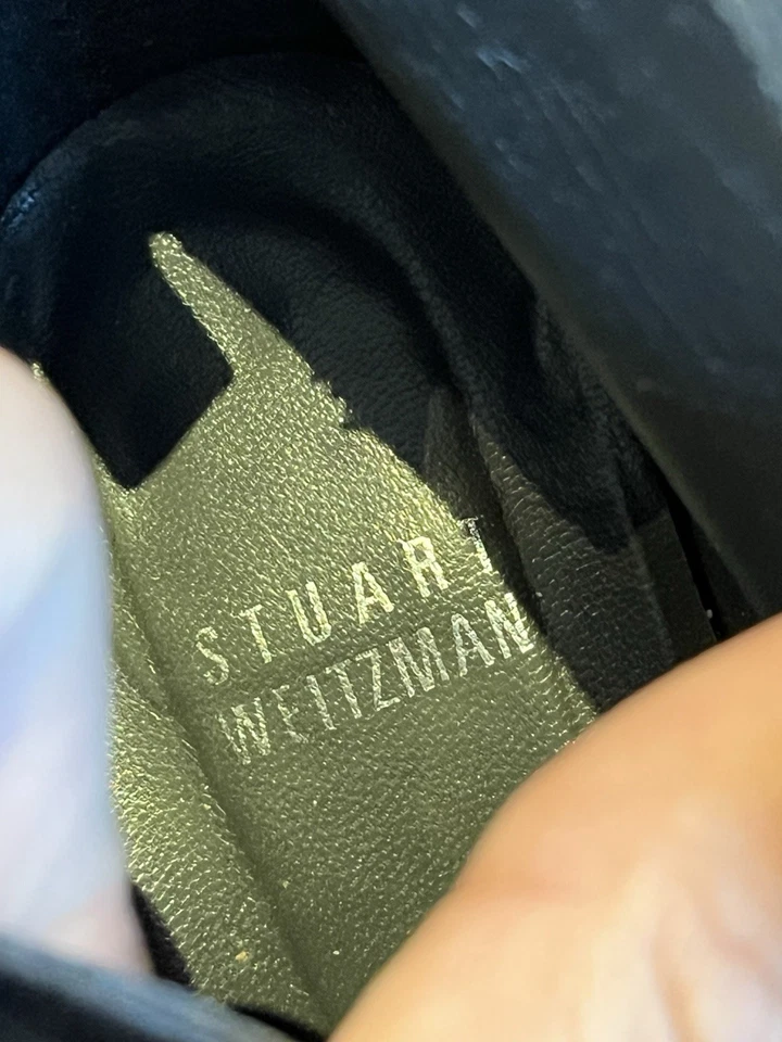 Stuart Weitzman Black Suede Ankle Boot Pointed Toe Split Front Heel 7.5 M - Image 4 of 4