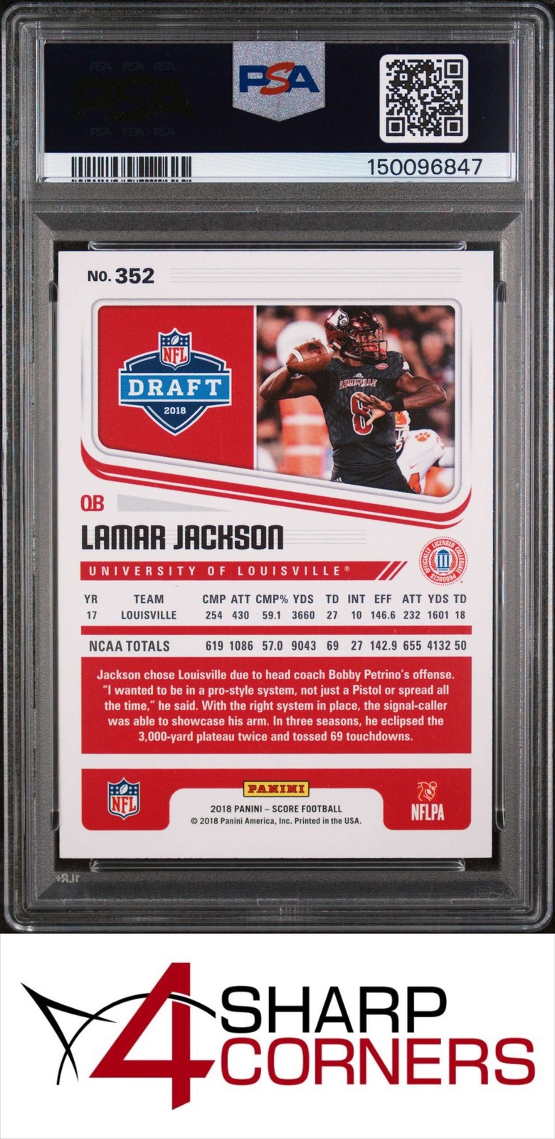 2018 PANINI SCORE ARTIST'S PROOF #352 LAMAR JACKSON RC #/35 POP 2 PSA 9 view 2