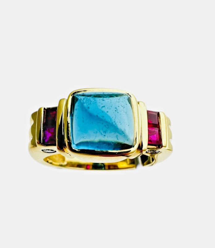 Men's 18K Yellow Gold with Topaz center stone and diamonds Ring Band Size 9