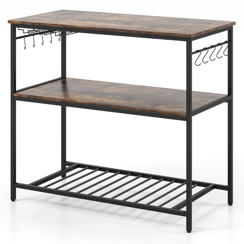 3 Shelves Kitchen Island Industrial Wood and Metal Bar Table w/ Bottom Wine Rack - Picture 10 of 10