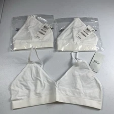 Jenni Womens Bralette Bra Set of 3 Light Support Low Scoop Neck White Pullover M