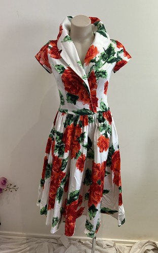Pinup Couture Cotton Dress Size S Made in USA Flare Rockarbilly Retro Floral - Picture 21 of 21