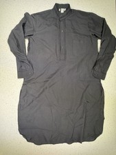 Mens Pakistani Salwar Kameez Black Cotton Kurta with Gray Drawstring Pants Set