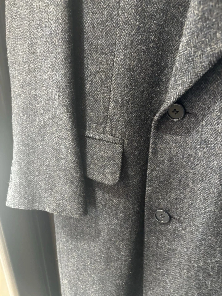 Vintage Christian Dior Monsieur Wool Herringbone Overcoat Men's Gray Black Union - Image 4 of 4
