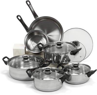 12-Piece Stainless Steel Cookware Set - Durable & Stylish Silver