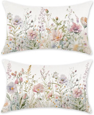 Spring Floral Throw Pillow Covers 12x20 Set of 2 Summer Flower Lumbar Cushion Ca