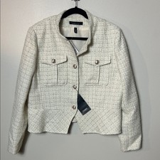 NWT White House Black Market cream light tan metallic tweed peplum blazer jacket
