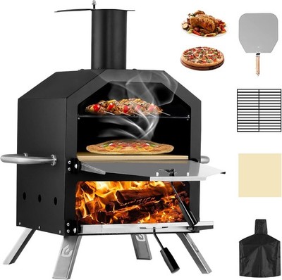 Outdoor Wood Fired Pizza Maker 2-Layer with Pizza Stone,Peel & Rack - Waterproof