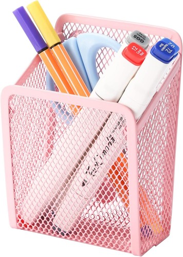 Magnetic Pencil Holder,Mesh Stainless Steel Pen Basket, 1 1 Pack Pink