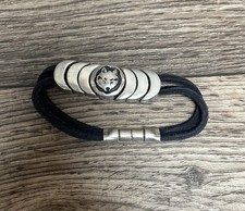 Pulsera de cuero nativo americano Lobo Perseverancia Dije Cordón negro Magnético