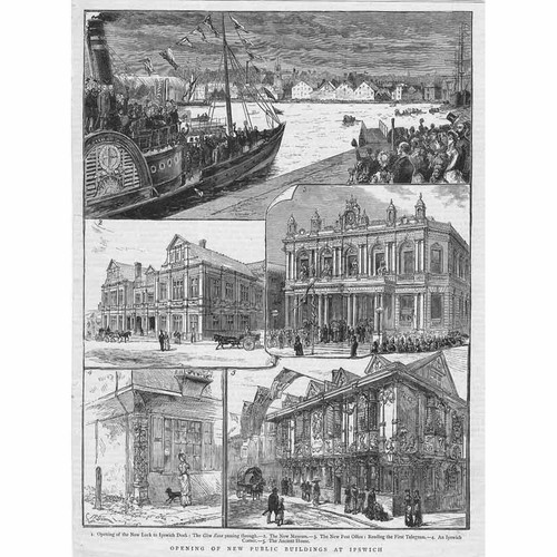 IPSWICH Opening of the Municipal Buildings - Antique Print 1881