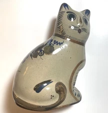Vintage Tonala Mexican Pottery Folk Art Cat Floral & Birds 9” Height Signed