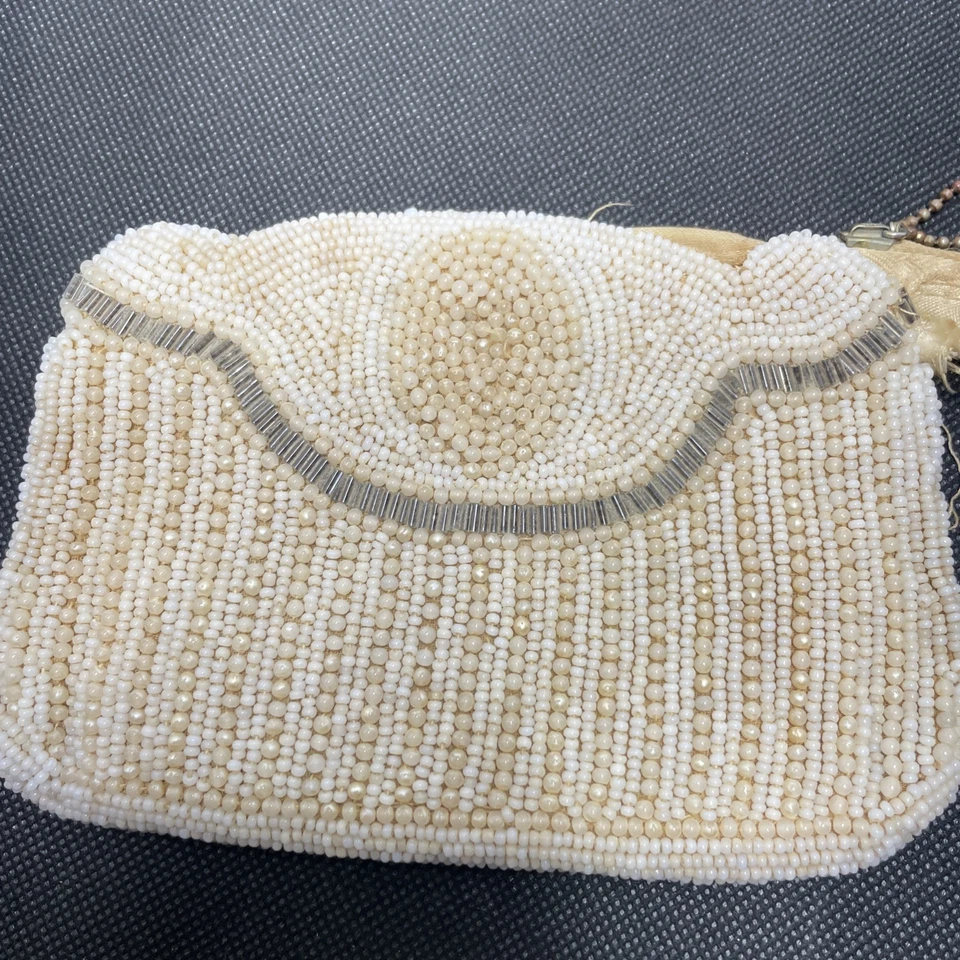 Antiguo bolso sin asas con cuentas de los años 30-40 bolso de noche con cremallera Art Deco vintage ** Foto 3 de 4