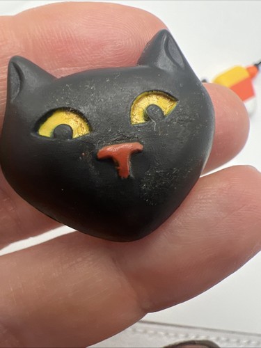 1988 Hallmark Vintage Halloween Candy Corn Black Cat Necklace & 1 Earring - Picture 4 of 5