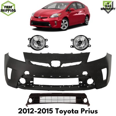 Front Bumper Cover Primed Plastic & Fog Lights Assembly For 2012-15 Toyota Prius