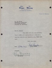 RALPH J. BUNCHE - DOCUMENT SIGNED 11/18/1953 CO-SIGNED BY: KEN MURRAY