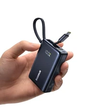 BASEUS POWER BANK, PICOGO 10000MAH 45W 3-OUTPUT CHARGER BUILT-IN CABLE - BLACK