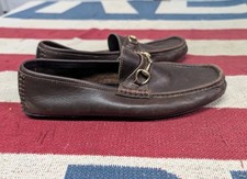 Gucci Brown Leather Gold Horsebit Driving Loafers Rubber Sole Mens Sz 9.5 M