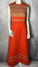 Vintage 1960s Kay Windsor Orange Red Geometric Sleeveless Hostess Maxi Dress M