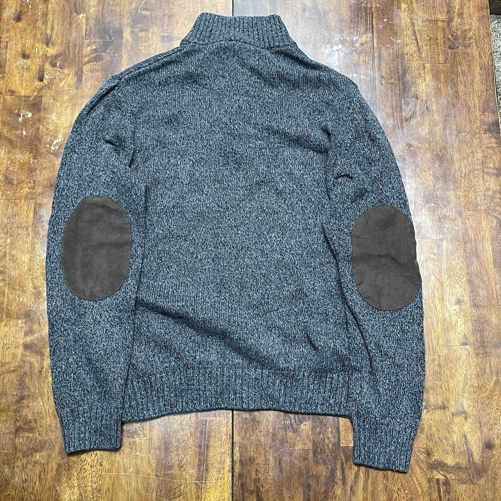 Chaps Sweater 1/4 Button Up Elbow Patch Gray Knit… - image 3