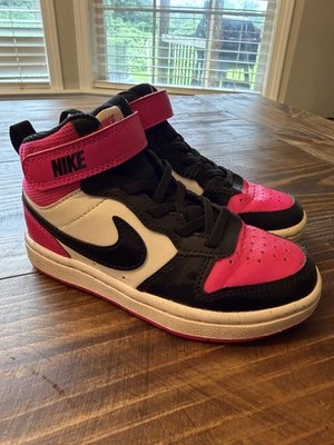 Nike Girls High Top Athletic Sneakers Black White Pink Lace Up Size 11C