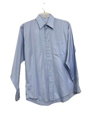 Pronto Uomo Non Iron 16 34/35 Baby Blue Button Up Dress Shirt Long Sleeves EUC