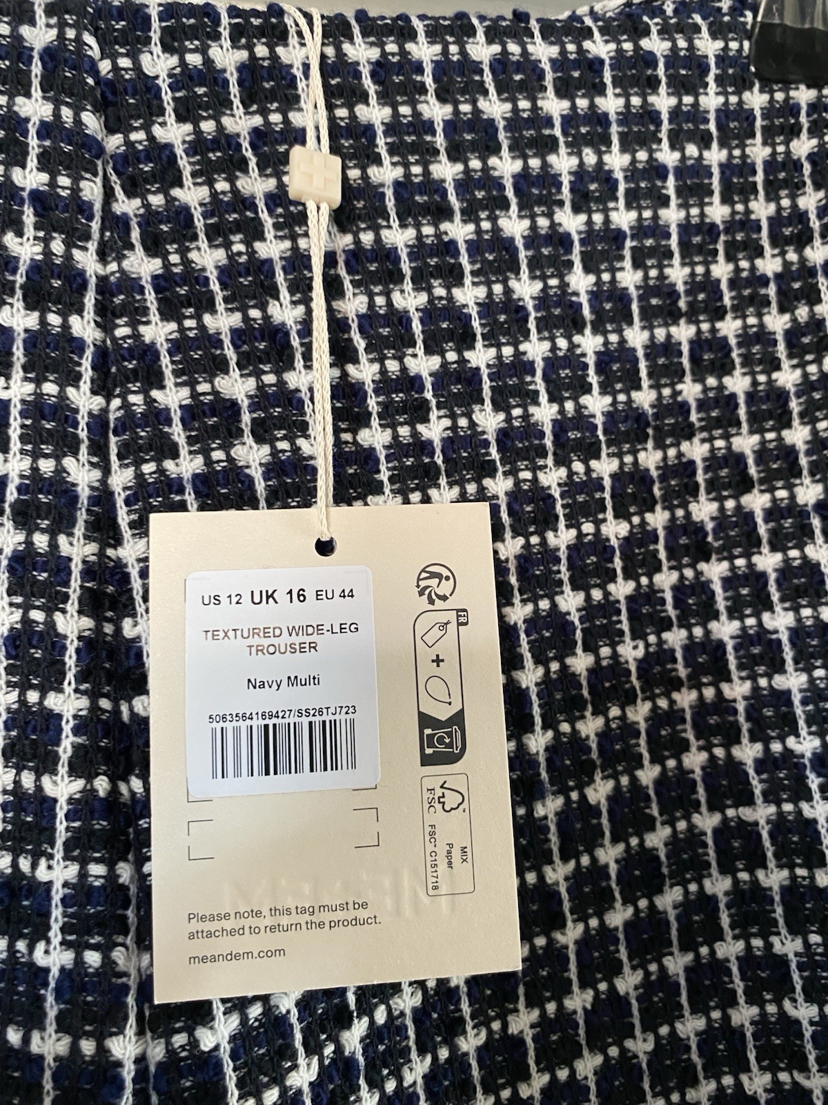 ME+EM Textured Tweed Jersey Wide Leg Trousers Navy Multi Check UK 16 NWT Rrp£175 image 4